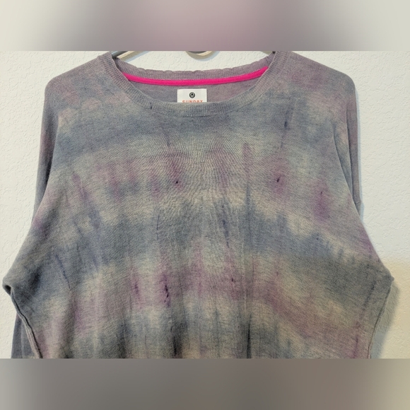 Sundry Blue Purple Tie-Dye Merino Wool Cashmere Long Sleeve Crewneck Sweater - Picture 4 of 8